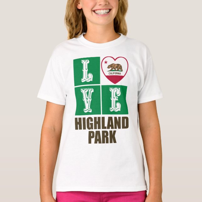 T-shirt California Republic State Flag Heart Highland Park (Devant)