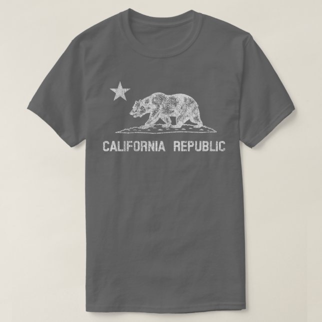 T-shirt California Republic White Distress State Flag Be (Design devant)
