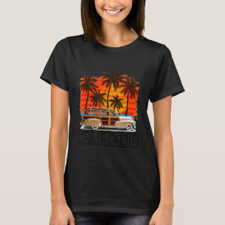 T-shirt California Retro Surf Vintage Woody Surfer Distre