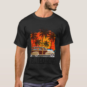 T-shirt California Retro Surf Vintage Woody Surfer Distre