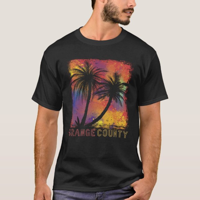 T-shirt California Surfing Retro Palm tree Orange Comté B (Devant)