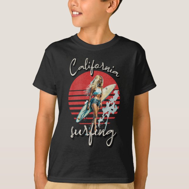 T-shirt California Surfing Retro Sunset (Devant)