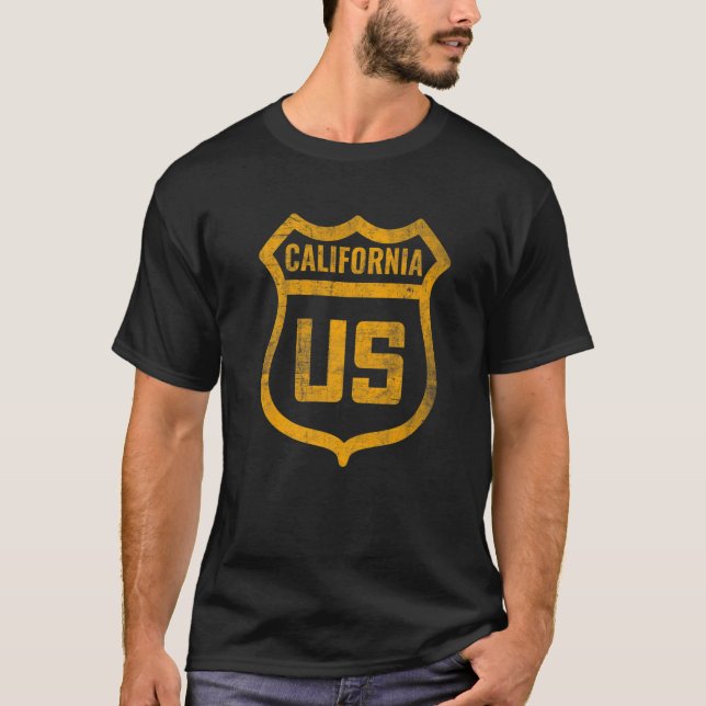 T-shirt California Us Highway déprimé Patiné Look R (Devant)