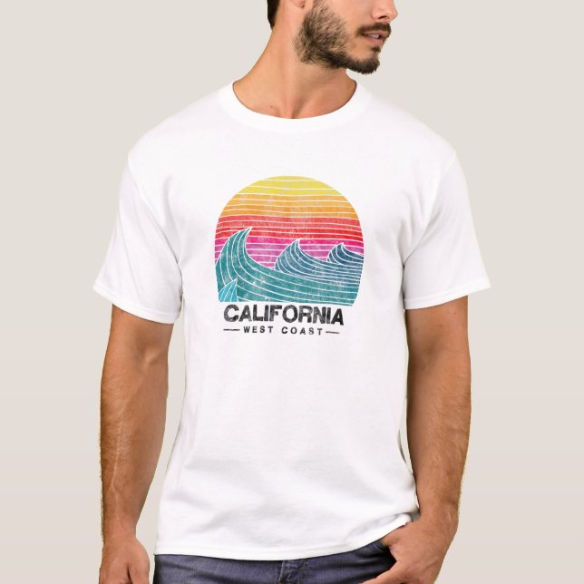T-shirt California West Coast Surfing Waves Beach Retro Su (Devant)