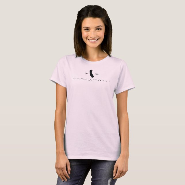 T-shirt Californie Est 1850 Code Morse Rose Pâle (Devant entier)