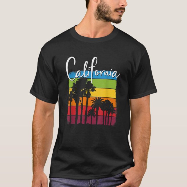 T-shirt Californie Palm Trees Cali Rainbow Sunset State Lo (Devant)