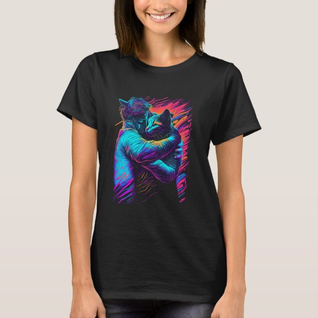 T-shirt Calin de chat en couleur art psychédélique (Devant)