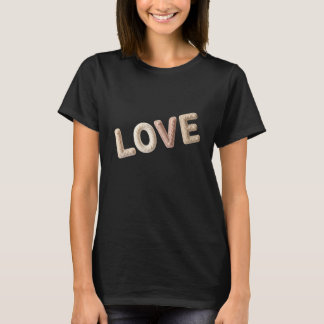 T-shirt Câlin Faux Tricot Cable Amour Typographie Beige Ne