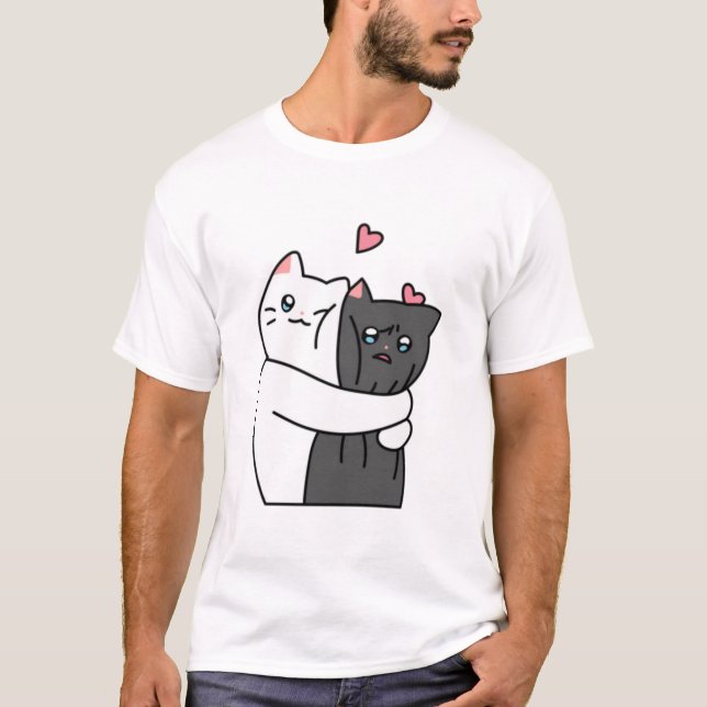 T-shirt Câlins de chats mignons avec amour  (Devant)