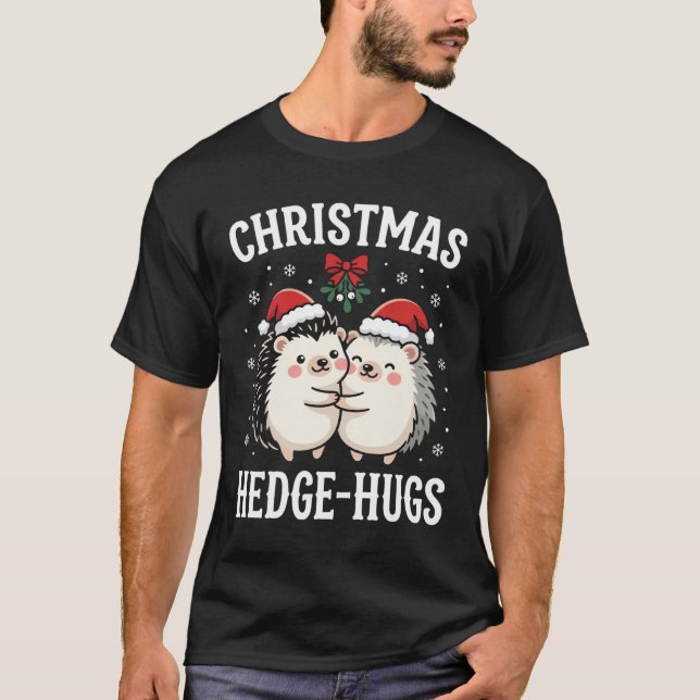 T-shirt Câlins de Noël au Hérisson Mignon Vacances (Devant)