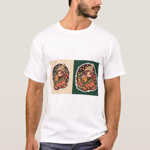 T-shirt Câlins d'hiver kawaii : Fille d'anime et chat de N