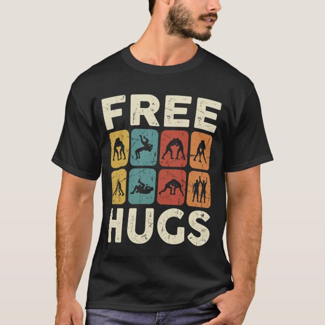 T-shirt Câlins Gratuits Lutte Drôle Rétro Grappler (Devant)
