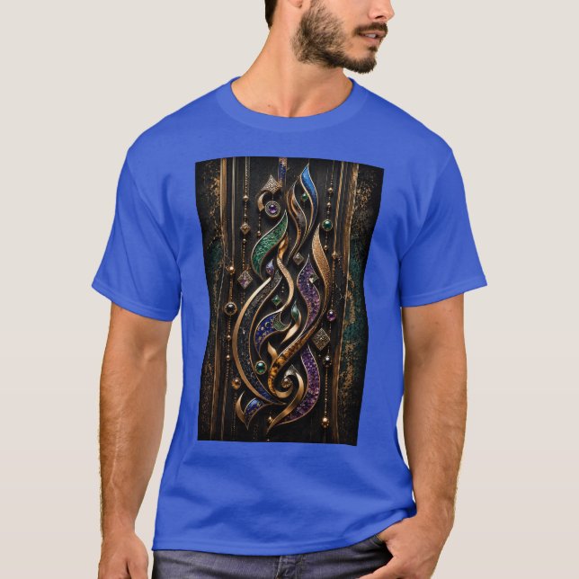 T-shirt Calligraphie Abstraite 3D avec Pierres Précieuses (Devant)