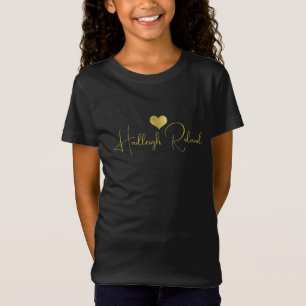 T-Shirt Calligraphie de nom Monogramme Cœur Or Noir