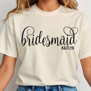 T-shirt Calligraphie Écriture Noire Demoiselle d'Honneur E