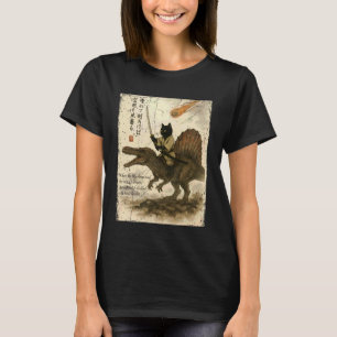 T-shirt Calligraphie japonaise Chat monte Dinosaure Motiva