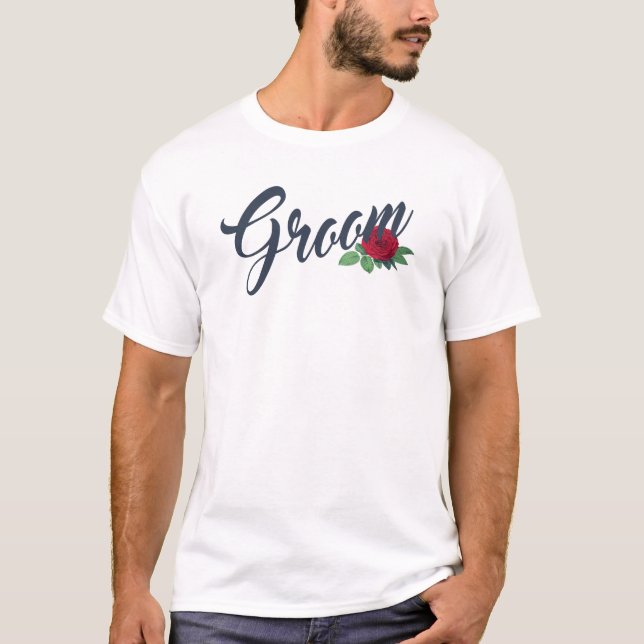 T-shirt Calligraphie Mariage florale simple Groom | T-shir (Devant)