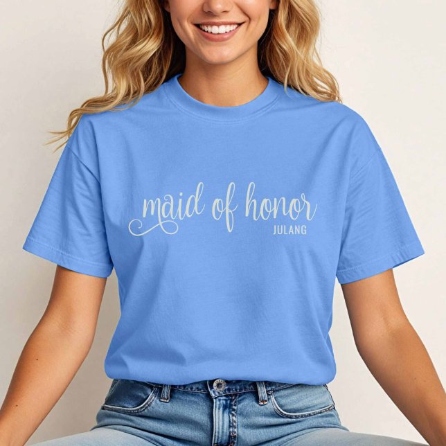 T-shirt Calligraphie Naturelle sur Carolina Blue Maid of H (Natural on Carolina Blue Maid of Honor  TShirt)