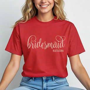 T-shirt Calligraphie rétro Naturelle sur Red Bridesmaid