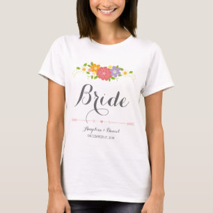 T-shirt Calligraphie romantique rustique & Fleurs Pastel M