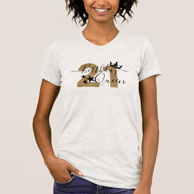 T-shirt Calligraphie tendance Or 21 Anniversaire Reine Cou (Devant)