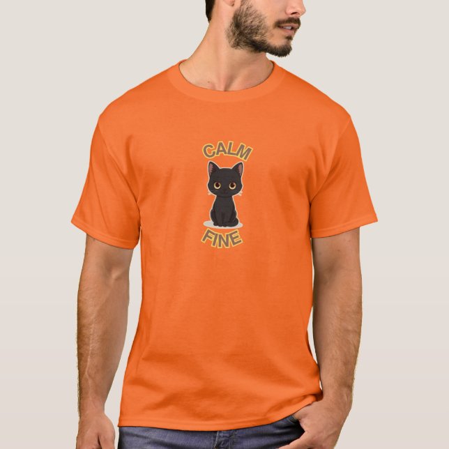 T-shirt **Calm Fine Cat – Black & Gold Minimal Cat Art** (Devant)