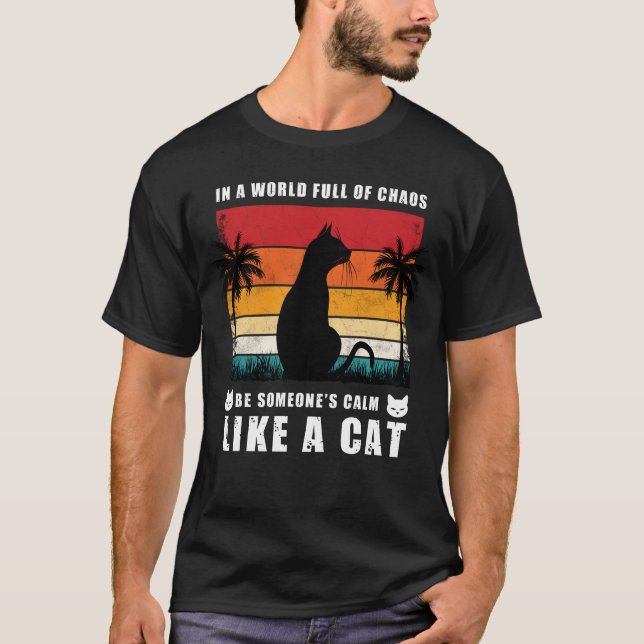 T-shirt Calm Like a Cat, Paws and Reflect: Sunset Cat (Devant)