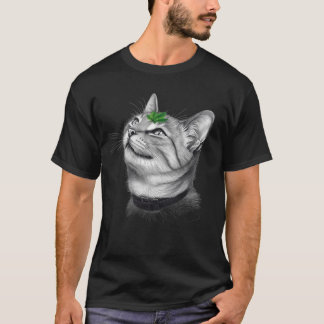T-shirt Calm White Minimal Cat Leaf Aesthetic Drawing pfp