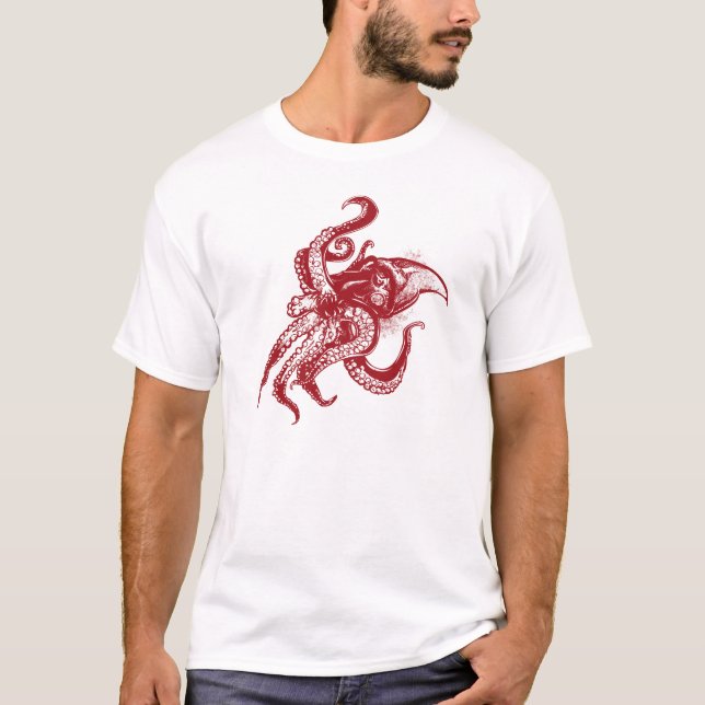 T-shirt Calmar géant en colère en rouge (Devant)