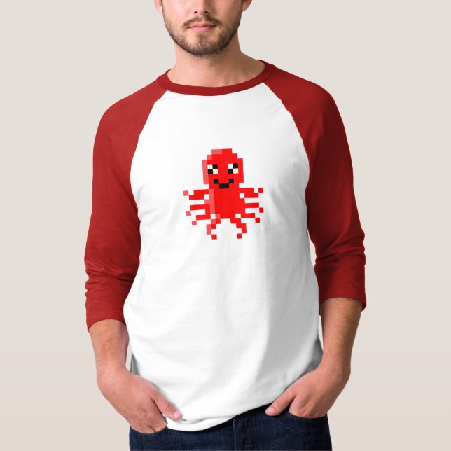 T-shirt Calmar heureux rouge de pixel (Devant)
