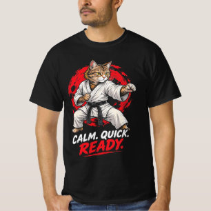 T-shirt Calme Rapide Prêt Drôle Karaté Chat Arts Martiaux