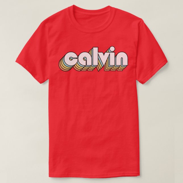 T-shirt Calvin Retro Typographie arc-en-ciel style défraîc (Design devant)
