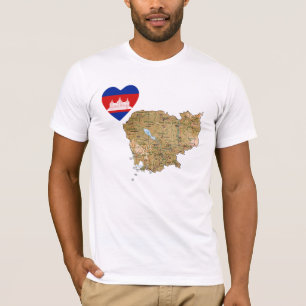 T-Shirt Cambodge Drapeau Cœur et Carte