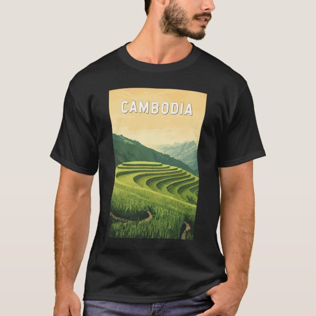T-shirt Cambodge Illustration Voyage Art Vintage (Devant)
