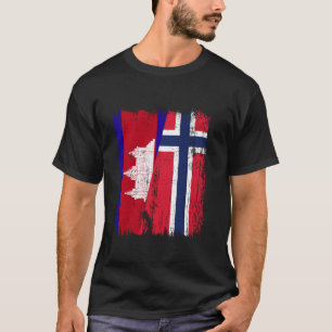 T-shirt Cambodge Norvège Demi Drapeau Cambodgien Norvégien