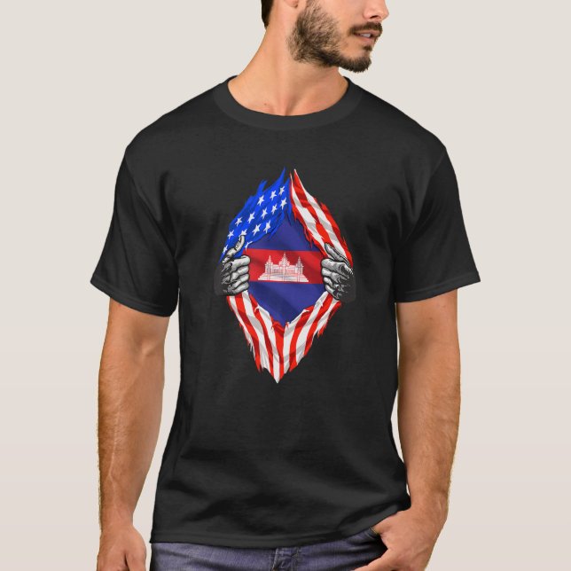 T-shirt Cambodge Racines Drapeau américain Patriotique cam (Devant)