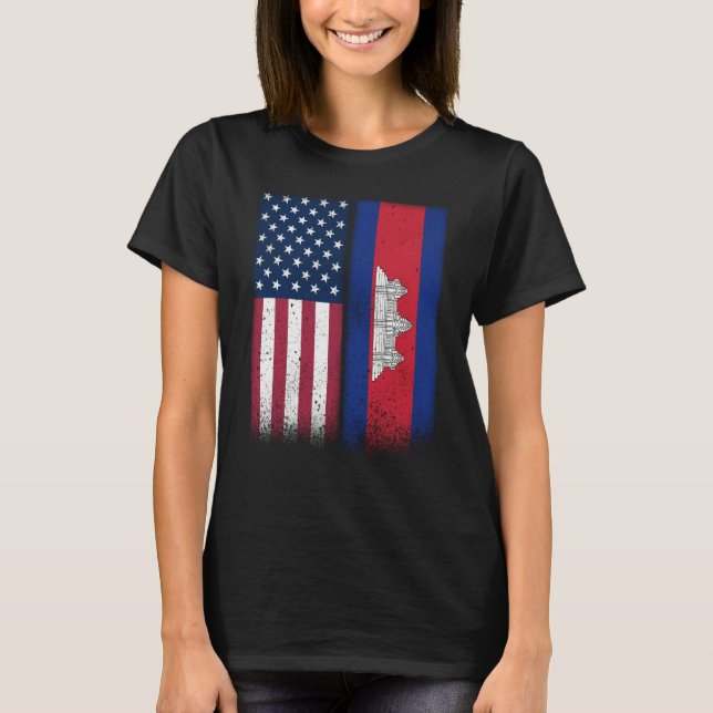 T-shirt Cambodia Cambodia American Flags Proud USA Cambodi (Devant)