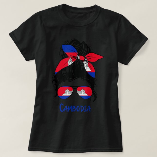 T-shirt Cambodian Girl Cambodgienne fille Khmer drapeau fe (Design devant)