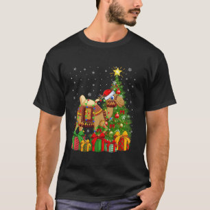T-shirt Camel Xmas Arbre Éclairage Santa Hat Camel Noël