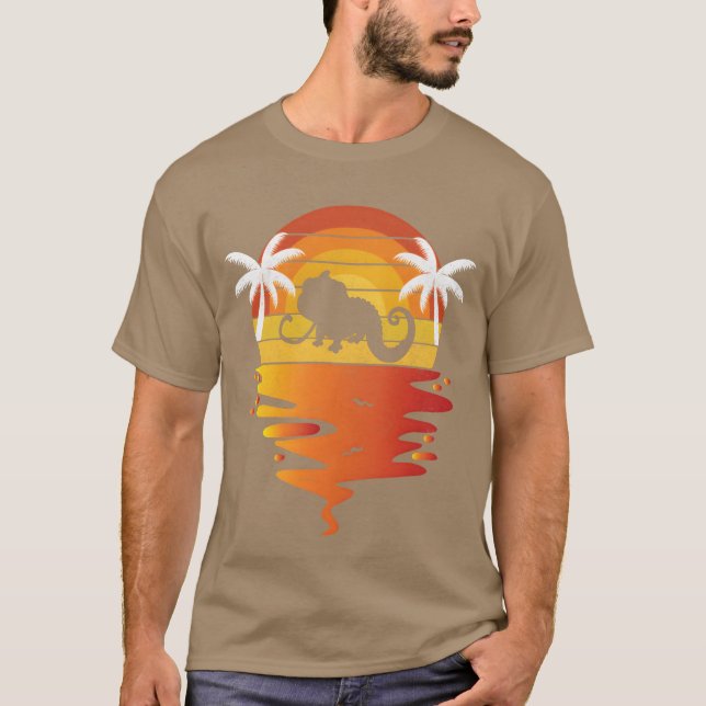 T-shirt Caméléon 70s rétro coucher de soleil reptile Camél (Devant)