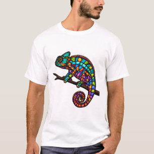 T-shirt Caméléon Coloré dans un Style Mosaïque Cristalline