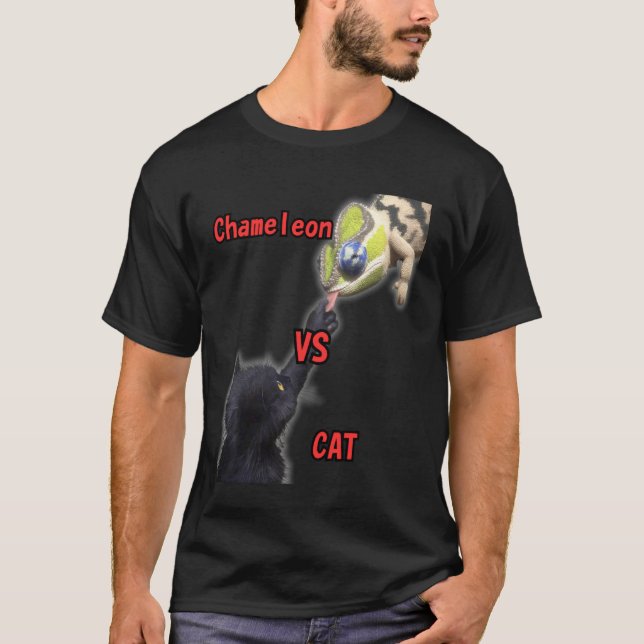 T-shirt Caméléon langue chat noir (Devant)