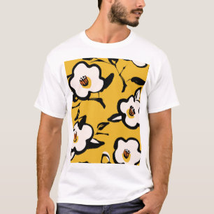 T-shirt Camellia Jaune, vintage floral et mince.