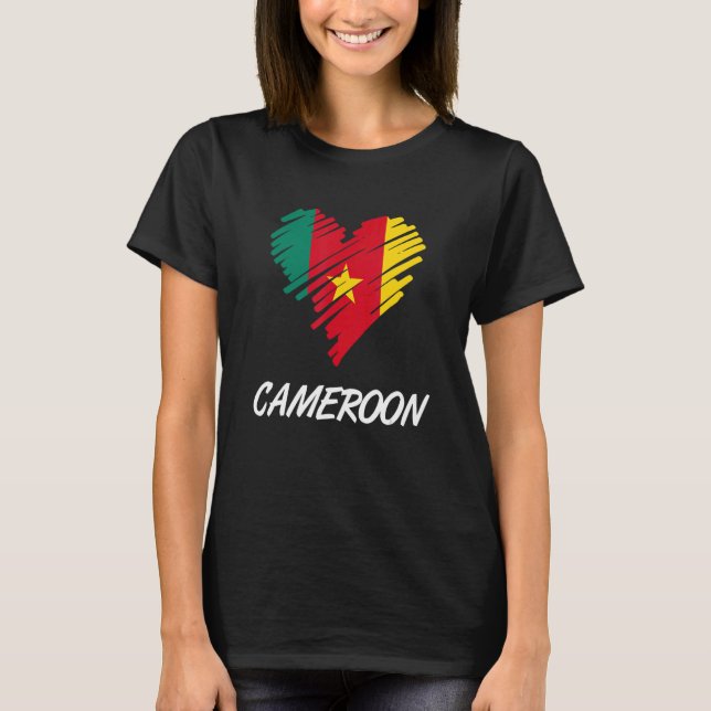 T-shirt Cameroun drapeau camerounais Fière Amour du Coeur  (Devant)