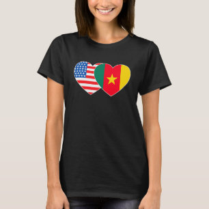 T-shirt Cameroun et USA Drapeau double coeur pour Cameroun