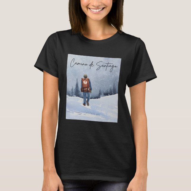 T-shirt Camino de Santiago Winter Snow Pilgrim Scallop She (Devant)