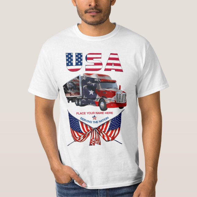 T-shirt Camion américain - Camion patriotique Personnalisé (Devant)