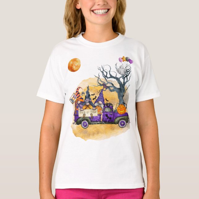 T-shirt Camion Avec 3 Gnomes, 2 Jack O'Lanterns & Ghost (Devant)
