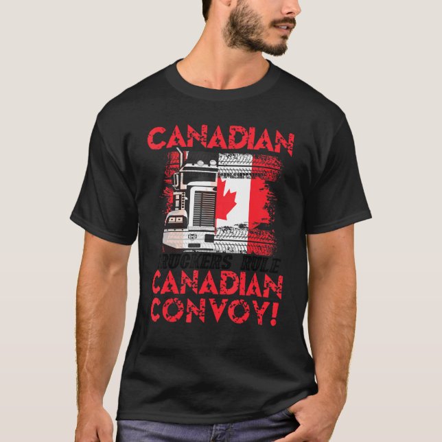 T-shirt Camion Canadian Trucker Freedom Convoy Tire Truck  (Devant)