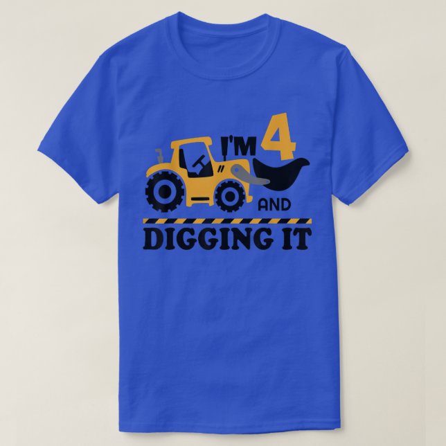 T-shirt Camion de construction C'est mon 4e anniversaire 4 (Design devant)